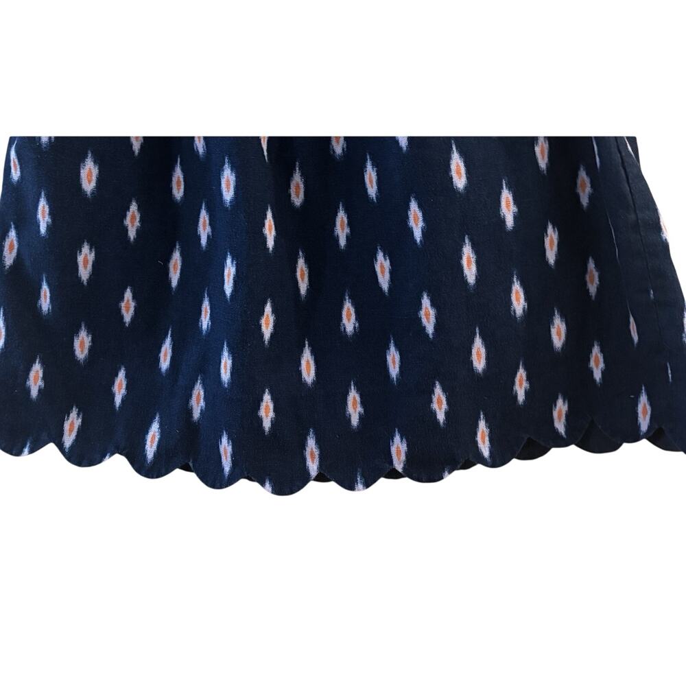 J Crew Factory Linen Cotton Blend Paper bag Skirt Sz 4 Scalloped Hem Blue Ikat - Picture 2 of 4